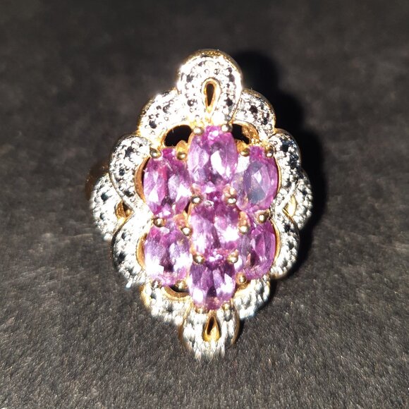 Stunning Natural Amethyst Gold Plated 925 Sterling Silver Statement Ring - Picture 12 of 17